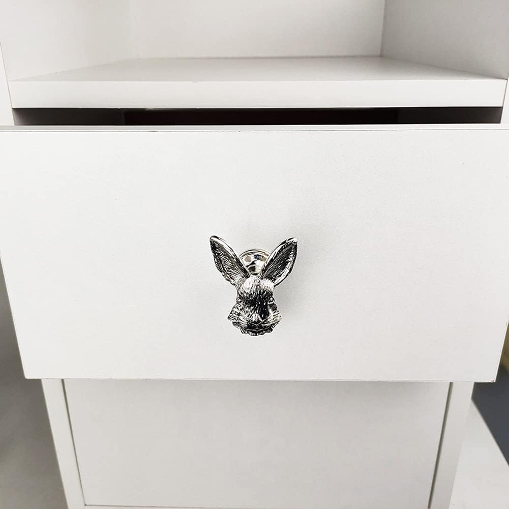 Mizhang Rabbit Knobs 4 Pcs Kitchen Cabinet Bunny Pull Drawer Knob Zinc Alloy Single Hole Handle with Screws Hardware Accessories Wardrobe Closet Dresser Cupboard Home Furniture Decorative (Silver)