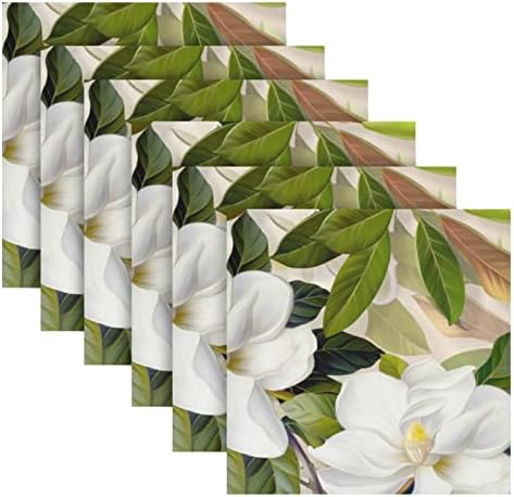 White Magnolia Flowers Cloth Napkins Dinner Napkin Set of 6 for Kitchen Parties Weddings Cocktail Christmas Halloween Thanksgiving Festivals