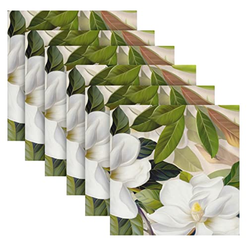 White Magnolia Flowers Cloth Napkins Dinner Napkin Set of 6 for Kitchen Parties Weddings Cocktail Christmas Halloween Thanksgiving Festivals