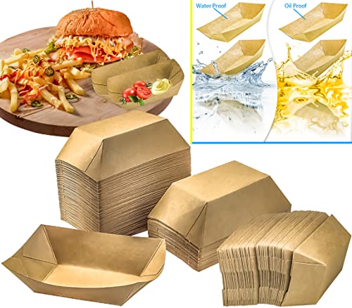 Motbach 180 Pack 1/2 Lb Disposable Kraft Food Paper Trays, Small Eco-Friendly Paper Take Out Food Serving Boats Mini Paper Serving Trays For Party Snacks French Fries Nachos Tacos Bbq (Brown) #TOP5
