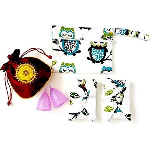 Luna Cup Period Starter Kit 6pcs Set- 1 Small 1 Large Menstrual Cup 1 Small Pouch 2 Cloth Pads for Women 1 Wet Bag Cover