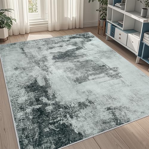 5x7 Area Rugs for Living Room Rug Washable: Abstract Rug for Dining Room Bedroom Carpet Non Slip 5 by 7 Indoor Modern Nursery Home Office Black White