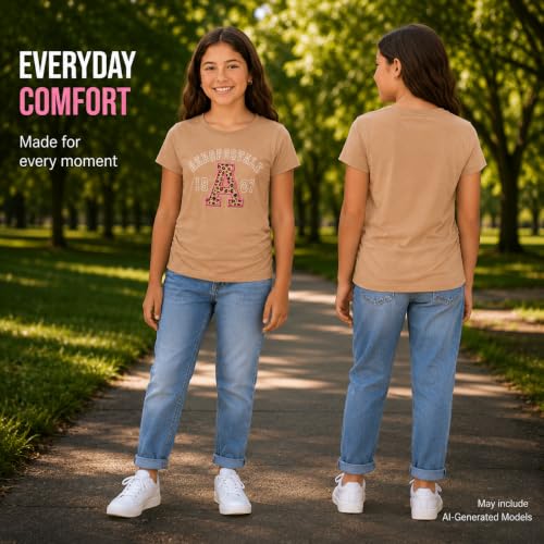 Image of Girls T-Shirts, Soft Cotton Blend Short Sleeve Crewneck Logo Tee (7-16) | Breathable Everyday Feel, Fun Graphic Personality, Pairs with Jeans, Skirts & Leggings for School, Play & Weekends
