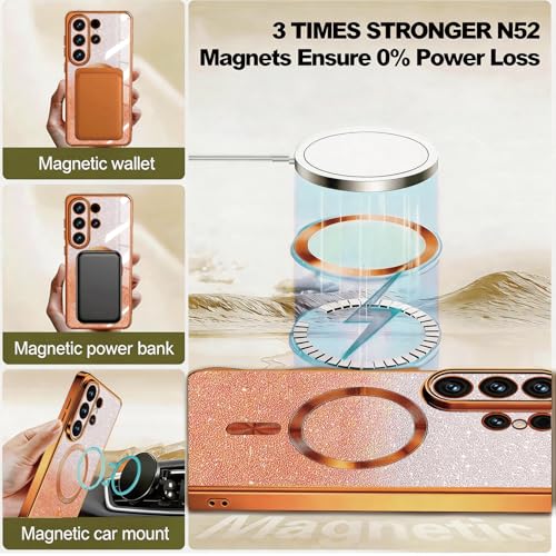 Image of Misscase for Samsung Galaxy S26 Ultra Case Compatible with MagSafe,Built-in Camera Lens Protector Full Protection Soft TPU Anti-Scratch Anti-Fingerprint Magnetic Glitter Slim Case Cover Orange