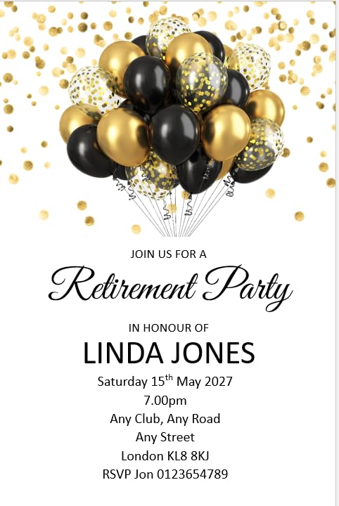 Bespoke Candy Delights Personalised Quality Retirement Invitations - Invites For Men or Women With Envelopes REF RET 5 (20 Invites)