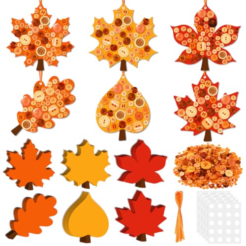 12Set Fall Maple Leaf Craft Kit DIY Autumn Button Hanging Ornament