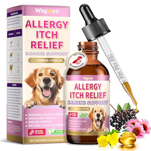 Wagmee Allergy Relief Drops for Dogs, Dog Itchy Skin Relief & Natural Yeast Treatment with Omega-3, Turmeric for Dogs Anti Itchy Ears Paw Relief - Dog Seasonal Allergies, Skin & Coat Immune Support
