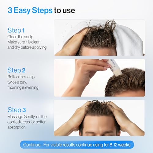 Image of Be Bodywise Rosemary Hair Growth Serum Roll On 50 ml - 3% Rosemary, 3% Redensyl & 2% Anagain | DHT-Blocking Scalp Serum Boosts Oxygen Flow, Reduces Hair Fall | Paraben /Sulfate-Free | Women & Men