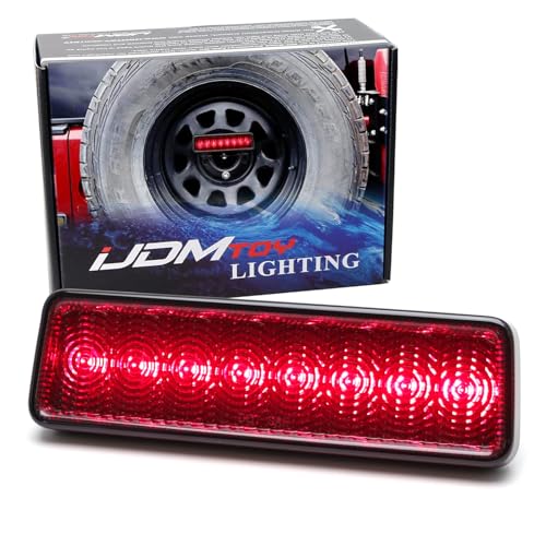 iJDMTOY Smoked Lens F1 Style Strobe LED 3rd Brake Light Assembly w/o Base Compatible With Jeep 2007-2017 Wrangler JK JKU, Powered by 8 Red LED Emitters