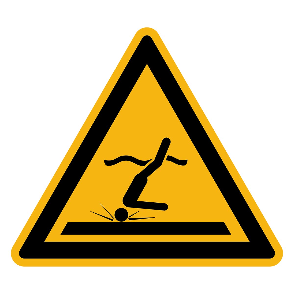 Sticker Danger Warning NF ISO 7010 - Laminated Triangular Signage Adhesive Sticker Water and UV Resistant - Shallow Water Hazard - 60x60 cm