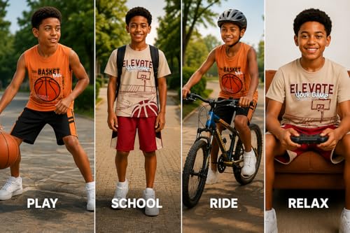 Image of Pro Athlete Boys Short Sets - 4 Piece Performance Graphic Tees and Tank Tops with Matching Boys Athletic Shorts (Sizes: 8-16)