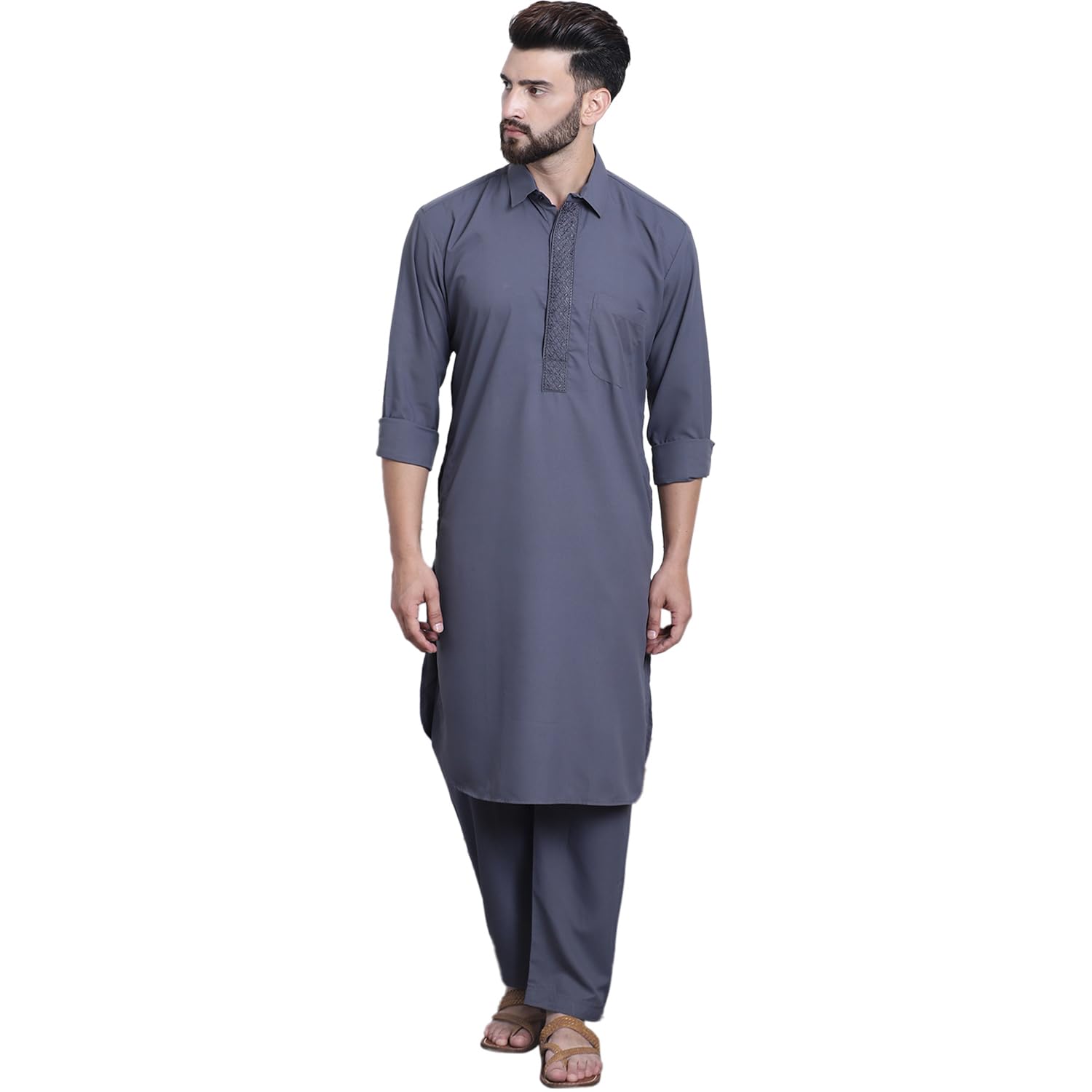 Sojanya (Since 1958 Men's Cotton Grey Pathani Kurta Salwar Set