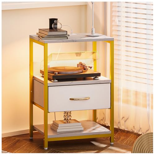 La mejor comparación de Buros Baratos más recomendados. 46 SIMPLE ESPACIO Buros para recamara -Mesita De Noche,Mesa Auxiliar con Estación De Carga de 2 enchufes y Puertos USB y Tira de luz LED. (Mármol+Blanco)