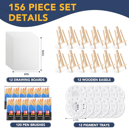 Image of AROIC 156 PCS Professional Painting Set, 12 Wood Easels,120 Brushes