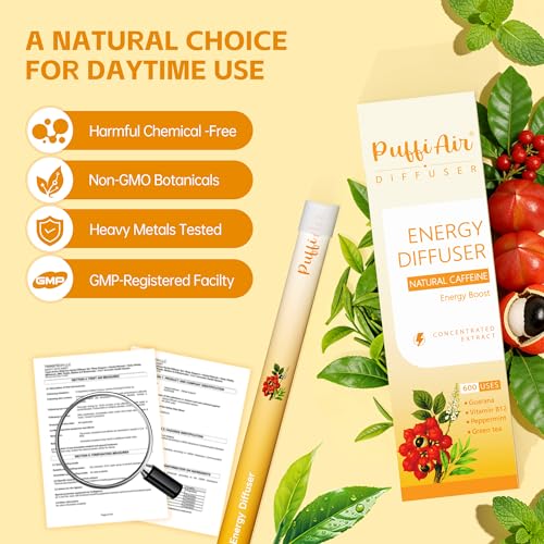 Image of Herbal Diffuser Pen, Energy Diffuser with Guarana, Green Tea Extract, VB12, Peppermint & Menthol for Energy Boost, All Natural Swap - Up to 600 Uses (Varies by Usage), 1 Diffuser, 1 Pack