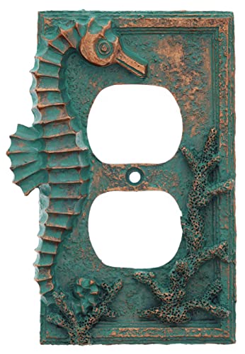Plaque murale hippocampe en bronze rustique pour interrupteur chic