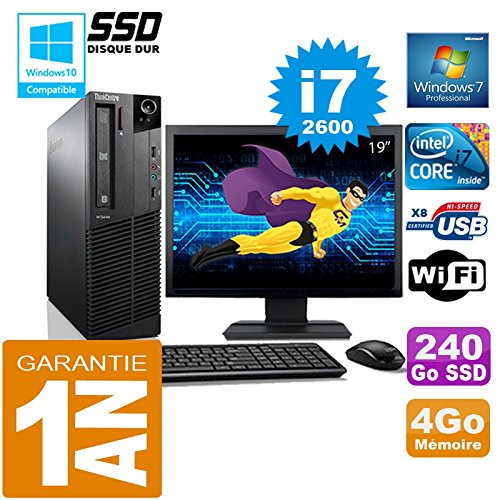 PC M92p SFF Core I7-2600 RAM 4Go Disco Wifi W7 Schermo 19 rigenerato 240 GB solid state drive