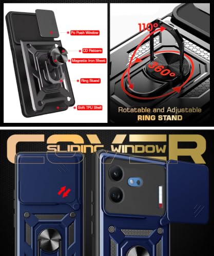 Image of WOW IMAGINE Tough Armor Bumper Mobile Back Case for Nothing Phone 4b 5G | Sliding Camera Cover | Shock Proof 360 Protection | Hybrid PC + TPU | Ring Holder with Kickstand - Blue