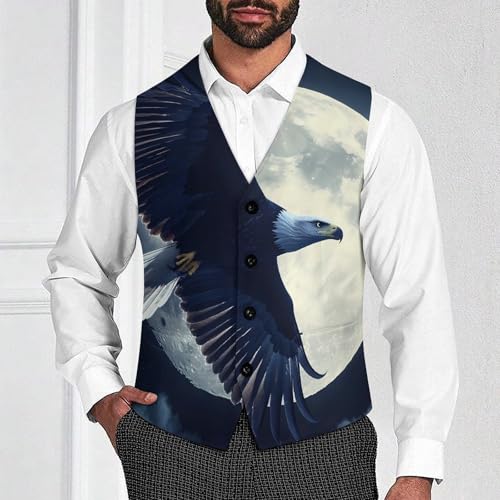 Eagle1 Flying in Moon Suit Vest for Men Waistcoat Dressy V Neck Button Down Sleeveless Business Jacket Coat4