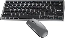 Teclado e Mouse Bluetooth Sem Fio, Kit Wireless 2.4G Recarregável USB, Teclado QWERTY Slim com Mouse Óptico,