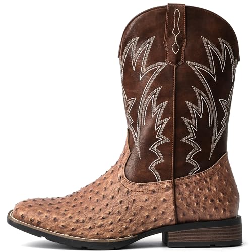 iuv cowboy boots for men western ostrich wide durable fashionable embroidered pull on slip resistant assorted colors boots