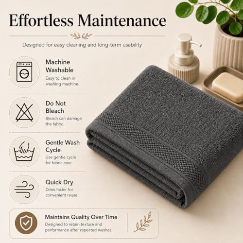 Image of 100% Pure Cotton Bath Towel for Men & Women | 380 GSM Ultra Soft, Highly Absorbent & Quick Dry Bath Towel | Large 55 x 28 Inch Matty Terry Towel for Bathroom, Gym, Travel & Daily Use | Charcoal Grey