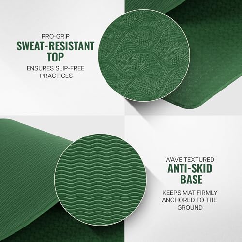 Image of WiseLife Classic Eco-TPE 6 MM Yoga Mat with Yoga Strap for Men & Women | Extra Thick, Long & Wide Non-Slip, Anti-Tear Exercise Mat for Home, Gym, Workout, Fitness, Yoga & Pilates (Green)