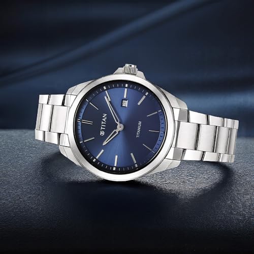 Image of Titan Titanium Quartz Analog Blue Dial Titanium Strap Watch for Men-90177TM01
