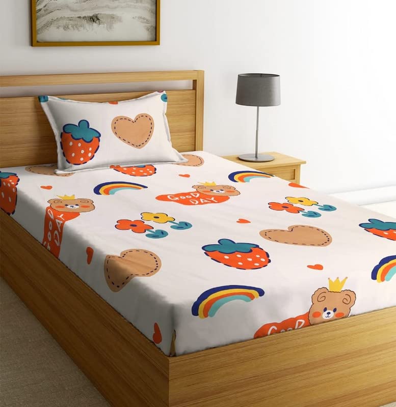 LAYNORA Premium Cotton Single Bedsheet with One Pillow Cover for Coat/Diwan/ 4x6 Bed 180 Tc (152 x 228 cm, Beige Kids Printed) (B0BP2WMBM1) Amazon Price History, Amazon Price Tracker
