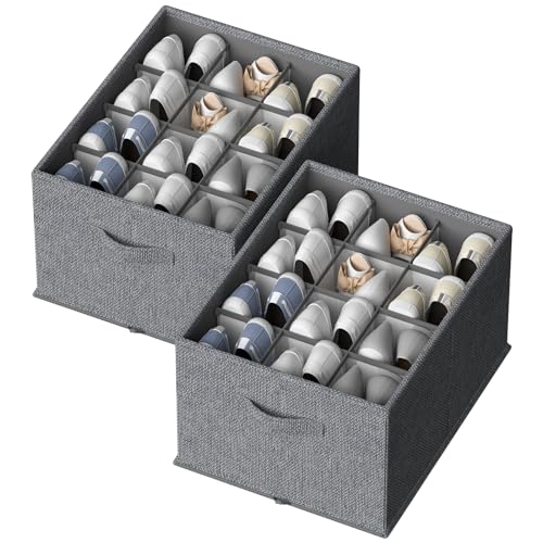 FHSQX 2 Pack Shoe Organizer for Closet,Foldable Shoe Organizer,Fits up to 24 Pairs,Storage Containers With Bottom Support for Shoes