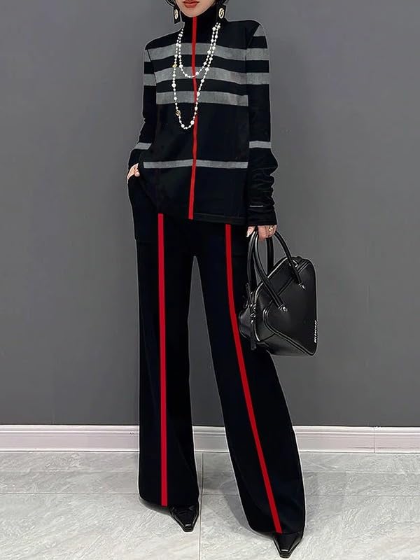 UOOZEE Women's Striped High Waist Wide Leg Pants with Pockets Loose Casual Trousers Business Work Pants2