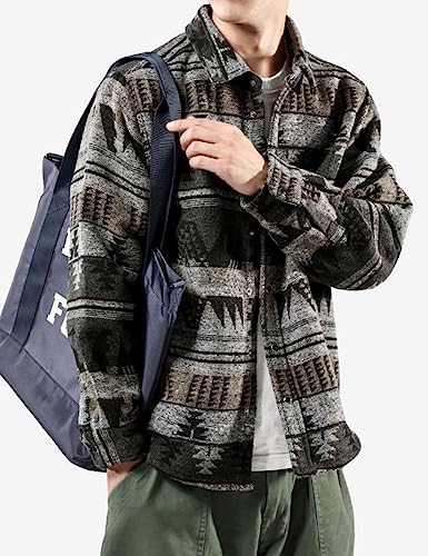 Image of FindThy Men's Brushed Flannel Shirts Ethnic Aztec Print Button Up Lapel Tribal Shirt Jacket Shacket