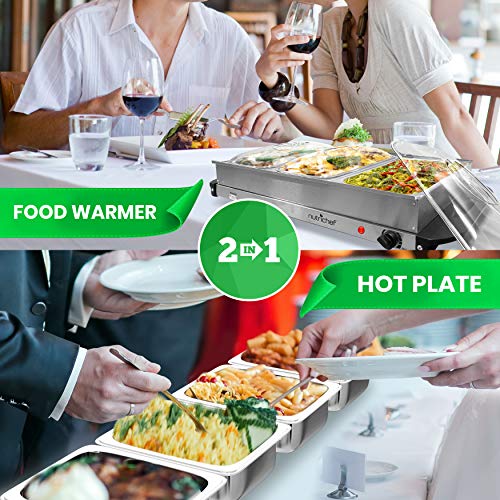 Nutrichef 3 Tray Buffet Server & Hot Plate Food Warmer | Tabletop Electric Food Warming Tray | Easy Clean Stainless Steel | Portable & Great For Parties & Events | Max Temp 175F | (Pkbfwm33.V7) #TOP1