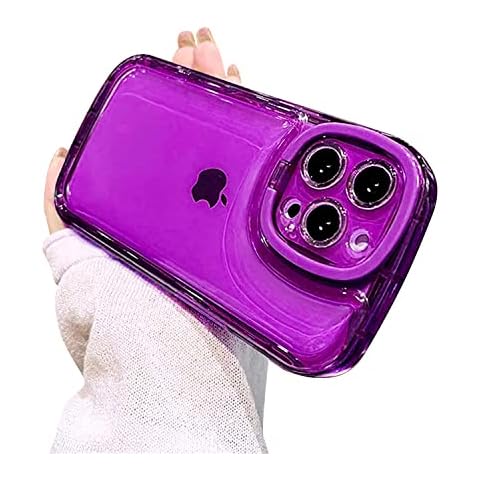 Ownest Compatible with iPhone 14 Pro Case with Clear Kickstand Creative Protective Design Case with Camera Holder for TPU Slim Shockproof Cool Phone Case for iPhone 14 Pro-Purple Cover