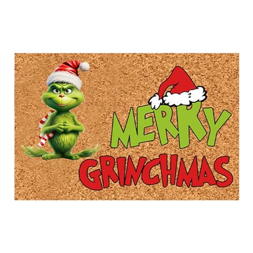 Merry Grinchmas - Felpudo para puerta delantera, decoración de Navidad, tapete antideslizante que...