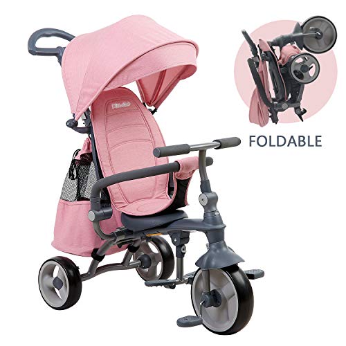 kidsclub Kids Trike, 4-in-1 Baby Tricycle, Foldable Steer Stroller, Learning Trike Push Trike