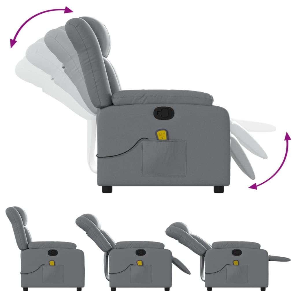 Sillón de masaje de relax de piel sintética gris con 6 puntos de masaje de vibración, función de descanso manual hasta 135 grados, reposabrazos anchos, bolsillo lateral, 78 x 92 x 98 cm