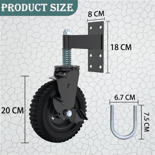 Lygoeege Gate Wheel 8inch with Brake for Metal Tube and Wooden Gate - Image 2