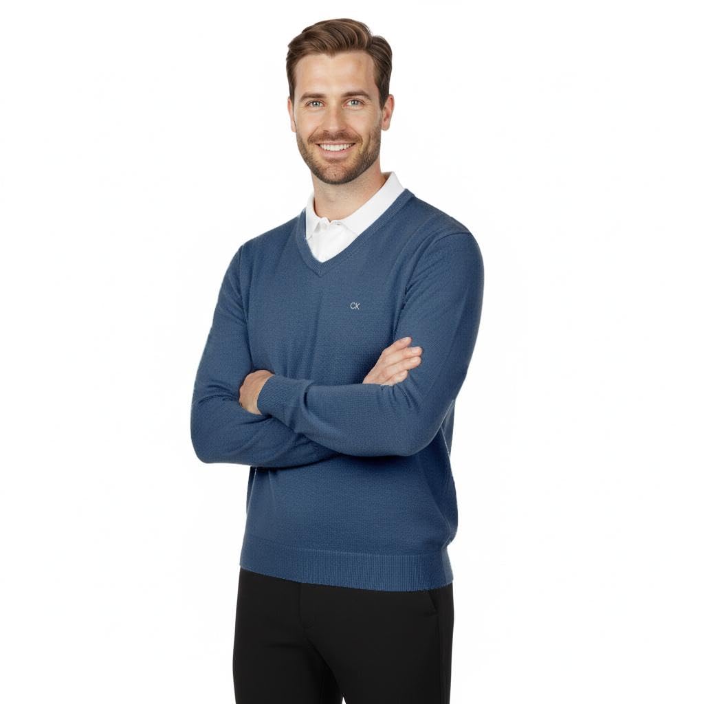 Calvin Klein Herren V-Ausschnitt Soft Cotton Pullover - Denim Marl - XXL