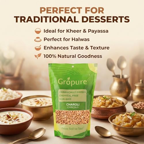 Image of GroPure Organic | Chironji Seeds 100g | Raw Charoli | Almondette Kernels | Chiraunji | Chemical-Free | For Kheer, Halwa & Payasam | Chironji Dry Fruit | Sarapappu