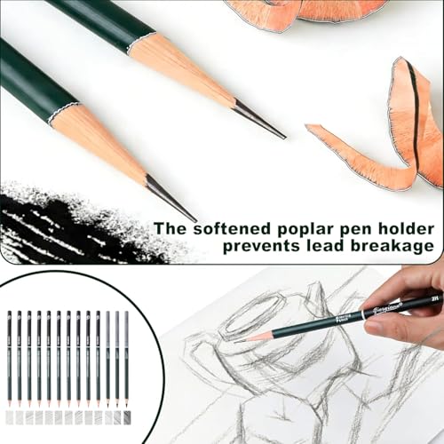 Image of PLUSPOINT 27 Piece Sketch Drawing Pencil Set for Artists, Professional Graphite Sketching & Shading Kit with B to 8B Pencils for Adults, Teens & Beginners