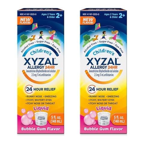 Xyzal Children's Oral Solution, 5 fl. oz., 24-Hour Allergy Relief for Kids, Bubblegum (Pack of 2) Cover