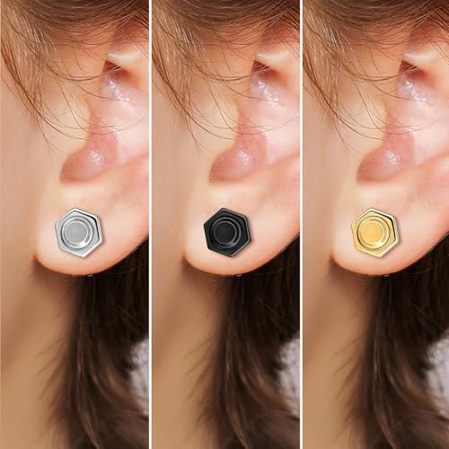INFINIONLY Kreative Schraube Ohrringe Herren Edelstahl Piercing Ohrstecker Fashion Hantel Front-Back-Ohrringe für Teenager, 3 Paare Set