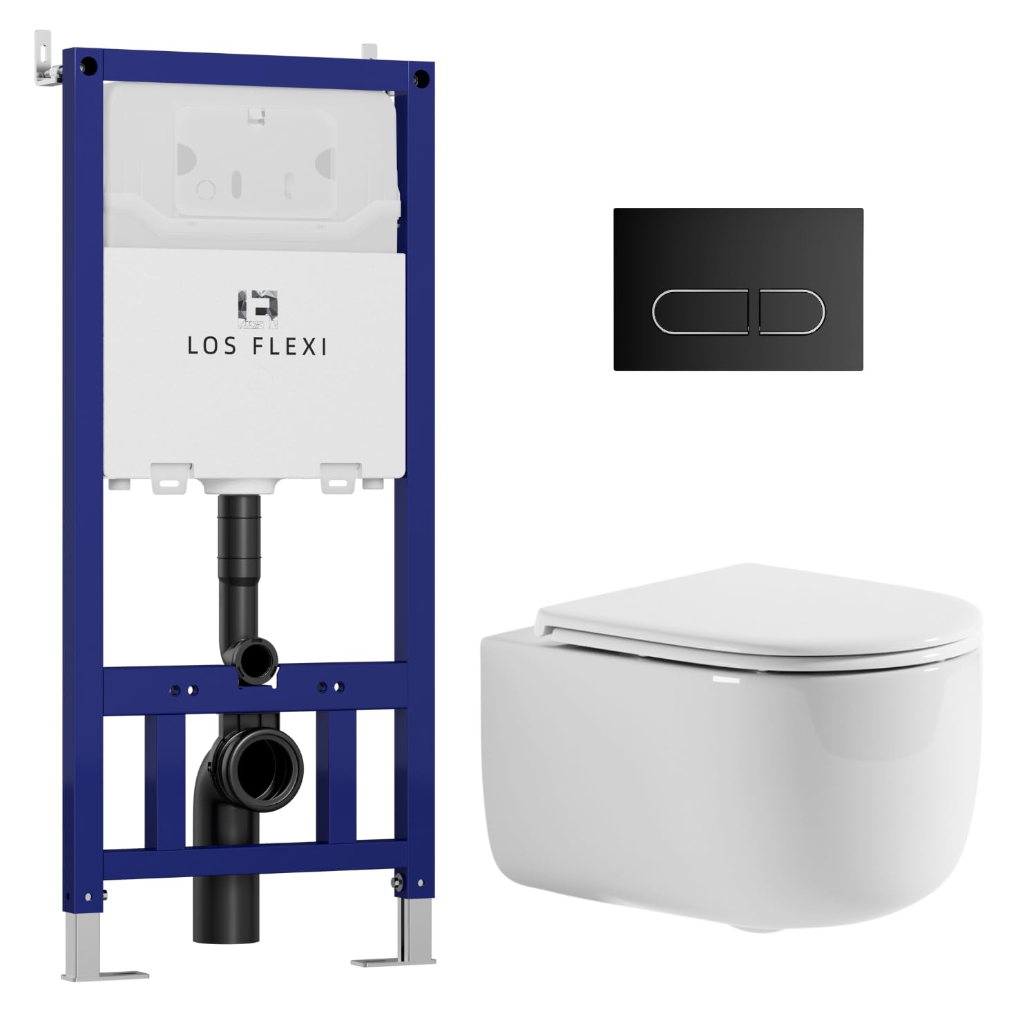 Round Bowl Wall Mount Toilet Combo Set - Los Flexi Compact Wall Round Bowl Wall Mount Toilet Combo Set - Los Flexi Compact Wall