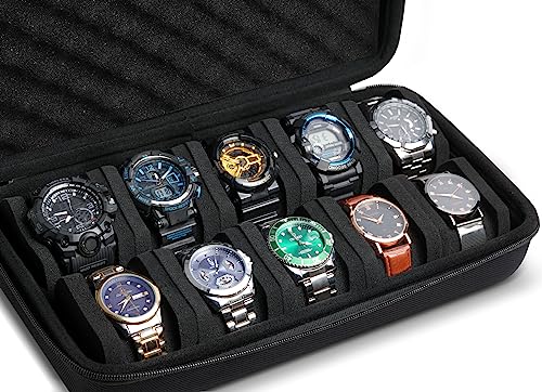 SAFEBUDDY 10 slot Watch storage box hard watch travel case bag with soft pillow watch display organizer fit watches up to 60mm face