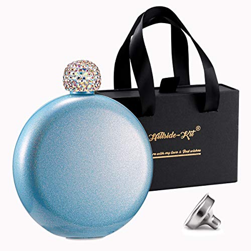 Booze Shot Flask- AB Crystal Lid Creative 304 Stainless Steel Wine Alcohol Liquor