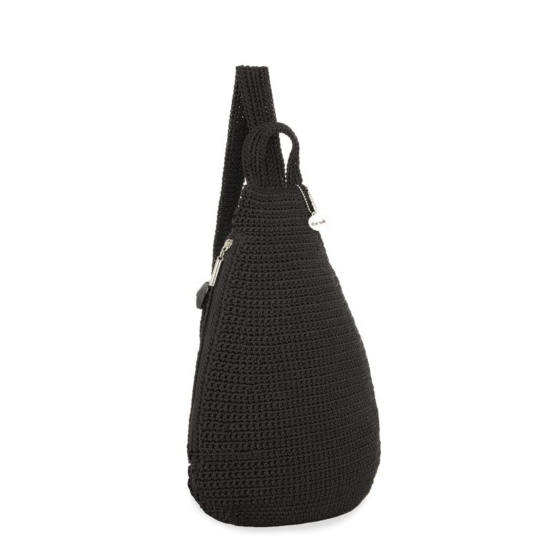 Image of The Sak Geo Sling Backpack in Crochet, Single Sling Shoulder Strap, Black