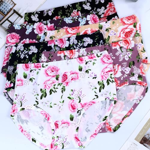 Cherse Women’S Underwear Cotton Panties High Waist Sexy Rose Flower Print 6 Pack Plus Size thumb #6