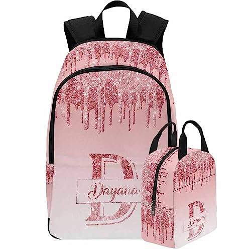 Personalized School Backpack for Elementary Boys Girls with Name Pink Glitter Pattern Waterproof Custom Bookbag for Daughter Son Fashion Unique Customized Book Bag Back Pack