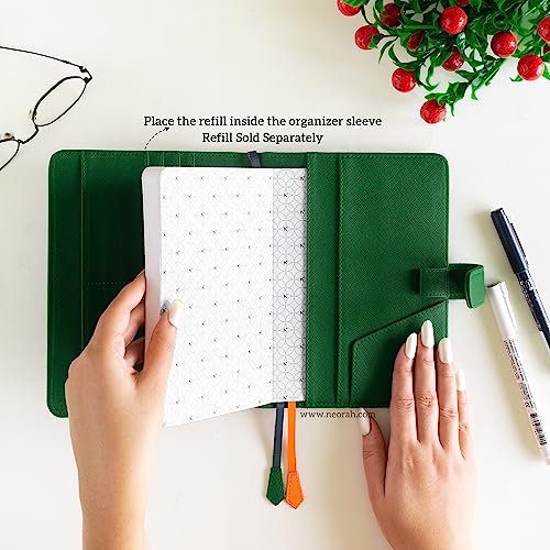 Image of NEORAH - B6 Notebook SLEEVE with SNAP Button - [ SLEEVE ONLY ]|Vegan Leather|Office Diary Holder with Penloop|2 Front & 1 Back Pocket |6 Card Slots |2 BookMarks - Fits any B6 Softcover -DARK GREEN